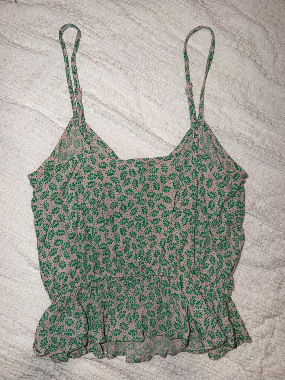 Olivaceous Beige Tank with Green Floral Print and Buttons